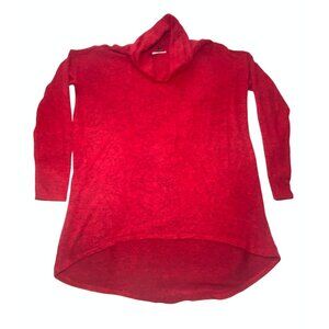 Cozy Red Sweater Hi-Lo Hem Cowl Neck Women - Size S Petite Holiday Relax Comfort